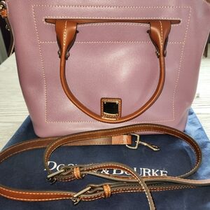 Dooney & Bourke Purple and Brown Shoulder Bag with Leather Construction